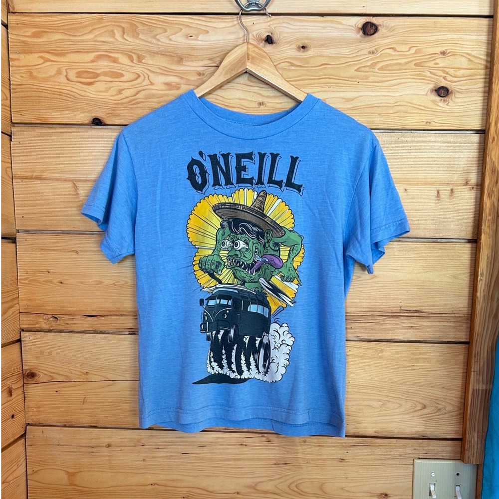 O'Neill Monster Graphic‎ Tee Boys Large Blue VW Bus Hot Rod Rat Fink Style Shirt